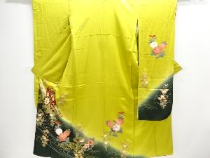 御所車に秋草模様刺繍振袖・長襦袢セット